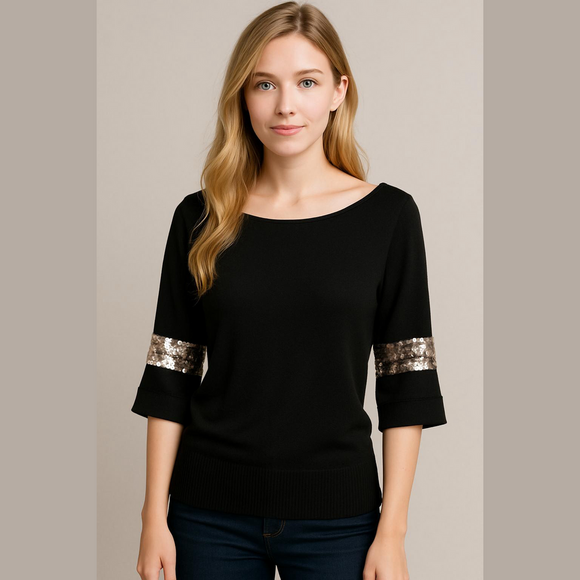 Studio Y Tops - Studio Y Black Knit Pullover Silver Size Medium